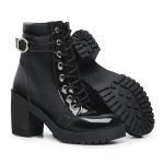 Coturno Sara Feminino Duo Verniz Preto