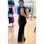 Vestido Canelado Longo Preto 