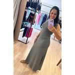 Vestido Canelado Longo Cinza