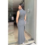 Vestido Canelado Longo Cinza