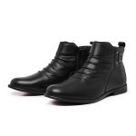 Bota Feminina Liss Cano Baixo Drapeada 0650 de Couro Conforto Cor: Preto