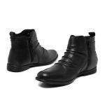 Bota Feminina Liss Cano Baixo Drapeada 0650 de Couro Conforto Cor: Preto