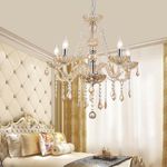 LUSTRE CANDELABRO VENEZA 5 BRAÇOS CRISTAL CHAMPANHE 