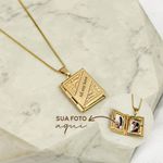 Colar Relicário Livro G Personalizado com Foto Banhado a Ouro 18k