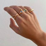 Anel de Dedinho Retangular Regulável Folheado em Ouro 18k