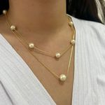 Colar Duplo Perolas Folheado em Ouro 18k