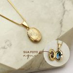 Colar Relicário Girassol com Foto Banhado a Ouro 18k