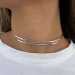 Colar Choker Aro Duplo Folheado em Prata 925