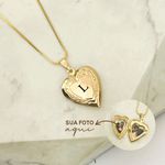 Colar Relicário Coração Personalizado com Foto Banhado a Ouro 18k