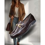 mocassim couro croco café
