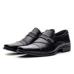 Kit Sapato Social Preto Bico Fino Masculino Couro Natural + Cinto e Carteira Em Couro Sintético Copia