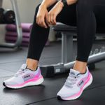 Tênis Esporte Corrida Leve Feminino Cinza Com Rosa Gym Academia Macio 