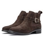 Bota Feminina Chelsea em Couro Nobuck Fosco Confortável Marrom