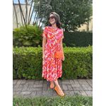 Vestido Cecilia Laranja e Vermelho Estampado 