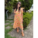 Vestido Cecilia Laranja e Coral Estampado