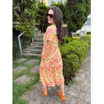 Vestido Cecilia Laranja e Coral Estampado