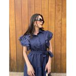 Vestido Catarina Azul Marinho Riscas de Giz