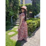 Vestido Catarina Floral Fundo Marsala Plus