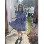 Vestido Bia Azul Poá Branco