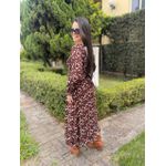 Vestido Lorena Marrom Estampado Manga Longo