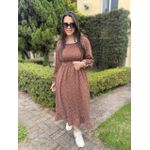 Vestido Lorena Caramelo Poá Manga Longo