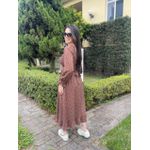 Vestido Lorena Caramelo Poá Manga Longo