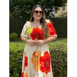 Vestido Rute Estampado Vermelho e laranja