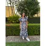 Vestido Catarina Azul Marinho Estampa Safari