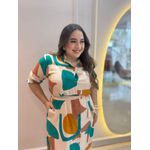 Chemise Edna Mostarda e Marrom Estampado Plus