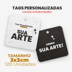 TAG QUADRADA PERSONALIZADA 3X3 cm - 120 uni. I Frente e Verso