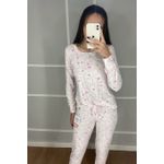 PIJAMA ADULTO DE VISCOSE DE ALGODÃO COM PUNHO CORAÇÃO ROSA