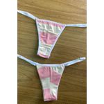 CALCINHA FIO DUPLO COM REGULAGEM LATERAL DE VISCOSE DE ALGODÃO LISTRADO ROSA