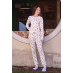 PIJAMA ADULTO VISCOSE DE ALGODÃO CALÇA E BLUSA LONGA COM PUNHO CORAÇÃO VERDE
