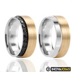Par de Alianças de Namoro em Prata 950 com Ouro 10K - 24K114