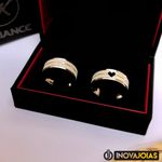 Par de Alianças Diamantadas de Namoro em Prata 950 com Coração - AL30