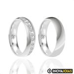Par de Alianças Cravejadas de Namoro em Prata 950 - P153