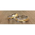 Par de Alianças Casamento Modelo Diamantado Trabalhado Ouro 18k/750 5.60mm Reta Polida Com Ródio - 10059