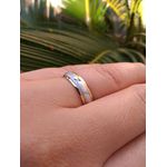 Par de Alianças Casamento Modelo Diamantado Ouro 18k/750 5.00mm Abaulada Fosca Com Ródio E 5 Pedras - 10088