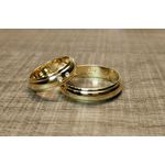  Par de Alianças Casamento Modelo Trabalhado Ouro 18k/750 5.00mm Abaulada Polida Com Pedras - 10107