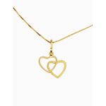 Colar Com Pingente Coração Duplo Pequeno Ouro 18k/750 