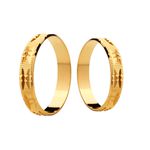 Par de Alianças Casamento Modelo Diamantado Trabalhado Ouro 18k/750 4.00mm Reta Polida - 10041