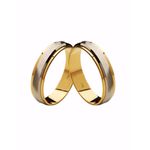 Par de Alianças Casamento Modelo Trabalhado Ouro 18k/750 5.00mm Reta Polida Com Ródio - 10056