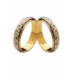Par de Alianças Casamento Modelo Diamantado Ouro 18k/750 5.00mm Reta Polida Com Ródio - 10060