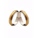 Par de Alianças Casamento Modelo Trabalhado Ouro 18k/750 5.00mm Reta Polida/Fosca Com Ródio - 10068