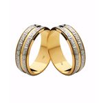 Par de Alianças Casamento Modelo Trabalhado Ouro 18k/750 7.00mm Reta Polida Com Ródio - 10083