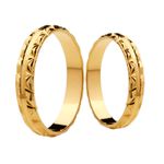 Par de Alianças Casamento Modelo Diamantado Trabalhado Ouro 18k/750 3.70mm Reta Polida - 10085