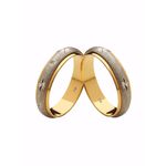 Par de Alianças Casamento Modelo Diamantado Ouro 18k/750 5.00mm Abaulada Fosca Com Ródio E 5 Pedras - 10088