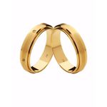 Par de Alianças Casamento Modelo Trabalhado Ouro 18k/750 5.00mm Reta Polida Com 5 Pedras - 10089