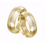 Par de Alianças Casamento Modelo Trabalhado Ouro 18k/750 6.60mm Abaulada Trabalhada Polida Com Ródio Anatômica/Confort Com Pedra - 10094