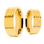 Par de Alianças Casamento Modelo Trabalhado Ouro 18k/750 6.00mm Reta Anatômica/Confort Fosca Com Pedras - 10097